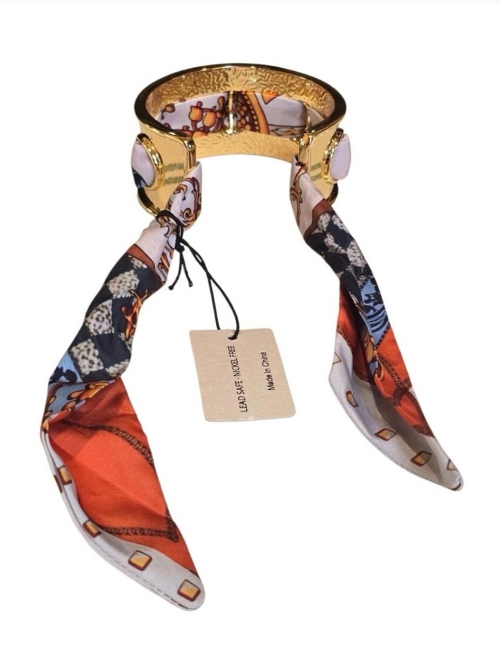 Piper K Gold-Tone Round Cutout Cuff Bracelet with Scarf Inlay - Picture 5 of 6